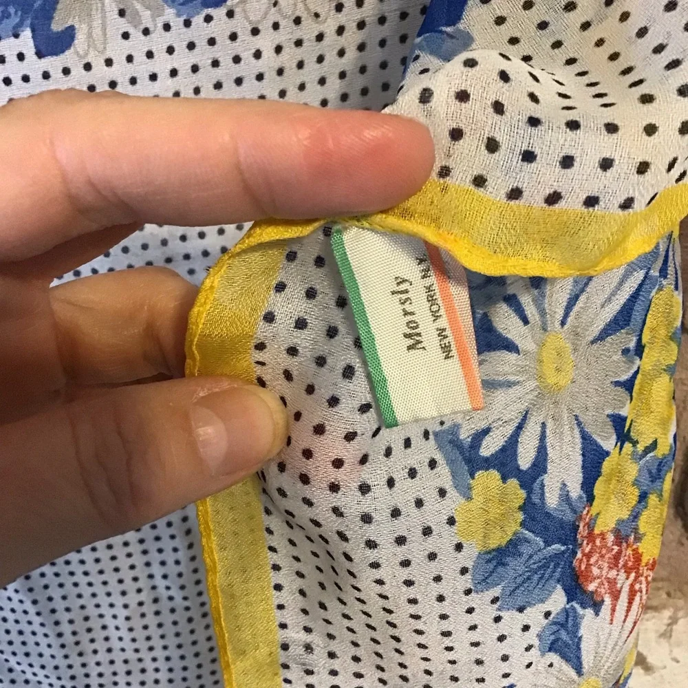 MORSLY Women's Vintage Italian Daisy Floral Yellow White Blue Polka Dot Scarf